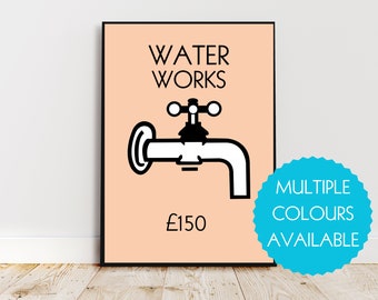 Water Works Monopoly Art Print, Bathroom, Kitchen Wall Art, Home Decor
