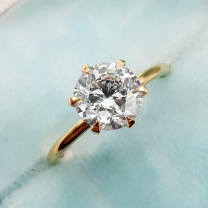 Round Lab Grown Diamond Solitaire Engagement Ring, 1.0 to 3.0 CT Round Lab Created Diamond Ring for Women, Six Prong Ring, Anniversary Gift