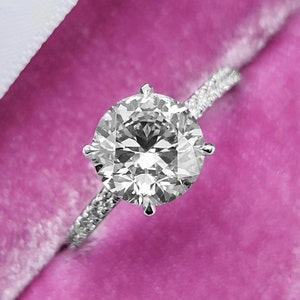 Round Diamond Pave Engagement Ring for Women in White Gold, IGI Certified Lab Grown Diamond Wedding Ring, Comfort Fit, Anniversary Gifts&quot;