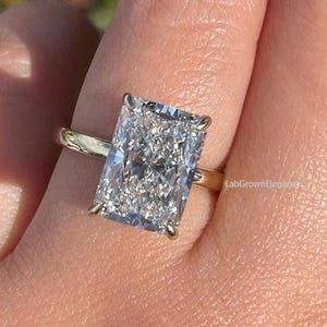 Anello di fidanzamento con diamante Hidden Halo per donna, anello nuziale con diamante di laboratorio taglio radiante da 1 a 4 CT, diamante certificato, anello con diamante pavé