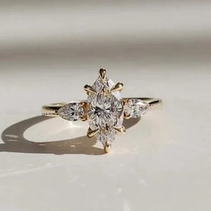 Marquise Cut Diamond Engagement Ring, IGI Certified Three Stone Lab Grown Diamond Ring, Wedding Ring for Women, Anniversary Gifts for Her
