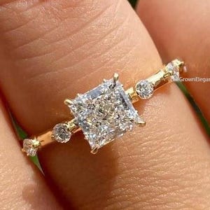 Princess Cut Lab Grown Diamond Ring for Women, Princess Cut Engagement Ring, Diamond Wedding Ring for Her, Anniversary Gifts, Handmade Ring