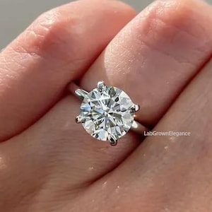 Solitaire Engagement Ring 1.0 to 3.0 CT Round Cut Lab Grown Diamond Ring, EF/VVS Lab Diamond Wedding Ring, Birthday/Anniversary Gift for Her