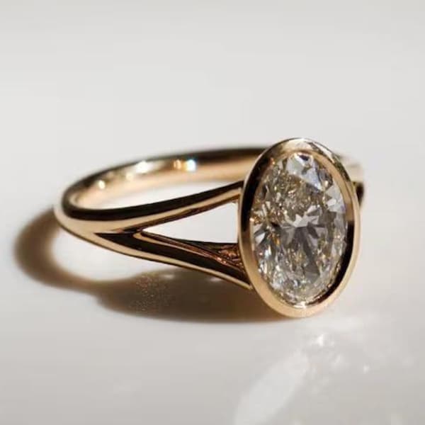 2 CT Oval Lab Grown Engagement Ring, 14K Yellow Gold Ring, Bezel Setting, IGI Certified, Solitaire Anniversary Gift, Promise Ring for Her