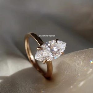 Hidden Halo Ring Engagement Ring, 1.0 - 2.0 CT Marquise Cut Lab Grown Diamond Ring IGI Certified E-F/VVS Lab Diamond, Promise Ring for Women