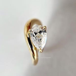 Pear Cut Engagement Ring Lab Grown Diamond Ring Wedding Rings for Women, Half Bezel Ring Handmade Jewelry by LabGrownElegance, IGI Certified