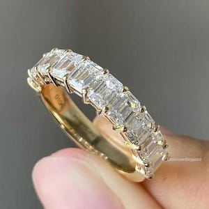Emerald Cut Lab Grown Diamond Wedding Band, Emerald Stone Diamond Band, Half Eternity Matching/Stackable Band, Anniversary Band Gift for Her