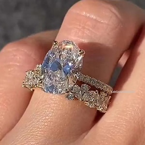 Oval Engagement Ring with Wedding Band, 1 to 3 CT Lab Grown Diamond Solitaire Engagement Ring, Wedding Bridal Set for Her, Rings for Women