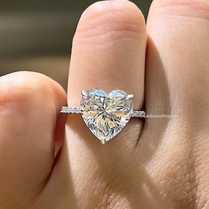 Heart Cut Lab Grown Diamond Ring, Accent Set Diamond Engagement Ring, Wedding Lab Diamond Ring, Proposal Ring, EF/VVS Lab Grown Diamond Ring