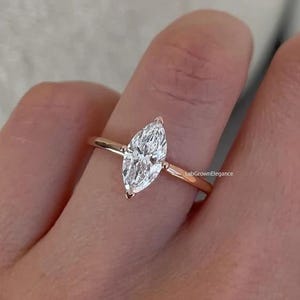 Marquise Engagement Ring, 3 Carat Solitaire Diamond Ring, IGI Certified Lab Grown Diamond, 4 Claw Prongs, Ring for Women, Handmade Jewelry