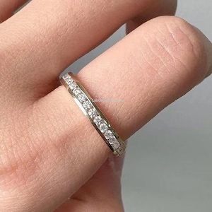 Round Cut Ring Lab Diamond Wedding Band, Lab Diamond Half Eternity Stackable Band, Matching Band for Engagement Ring for Her Bridal Ring