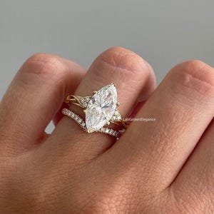 Dutch Marquise Diamond Bridal Set, Lab Grown Diamond Engagement Ring with Tiara Wedding Band, Anniversary Gift, Vintage Inspired Wedding Set