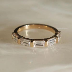 0.60TW Emerald Cut Lab Grown Diamond Wedding Band, Seven Stone Diamond Band, Half Eternity Matching/Stackable Band, Anniversary Gift for Her