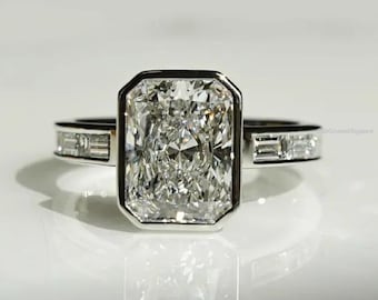 Anello solitario con taglio radiante, incastonato a castone, anello di fidanzamento, anello con diamante sintetico certificato IGI, anello classico moderno per anniversario, anello di promessa