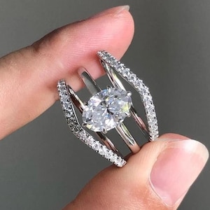 Oval Engagement Ring with Wedding Band, 1 to 3 CT Lab Grown Diamond Solitaire Engagement Ring, Wedding Bridal Set for Her, Rings for Women