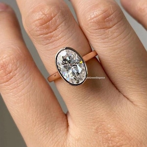 Oval Bezel Ring for Women, Lab Grown Diamond Solitaire Engagement Ring, Wedding Ring for Her, IGI Certified, Handmade by LabGrownElegance