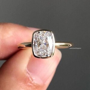 Bezel Set Cushion Cut Diamond Solitaire Engagement Ring, Lab Grown Diamond Wedding Ring, IGI Certified Diamond Ring for Women, Handmade Ring