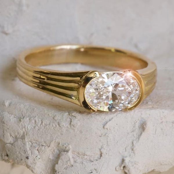 Oval Diamant Verlobungsring, 1 bis 2 CT IGI zertifizierter, im Labor gewachsener Diamantring, Ehering, Versprechensring, handgemachter Ring von LabGrownElegance