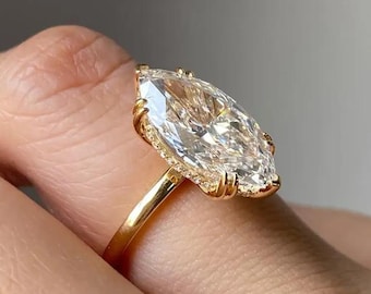 3 CT Marquise Cut Lab Grown Engagement Ring | 14k Yellow Gold Ring | Solitaire Ring | IGI Certified | Promise Ring | Anniversary Gift