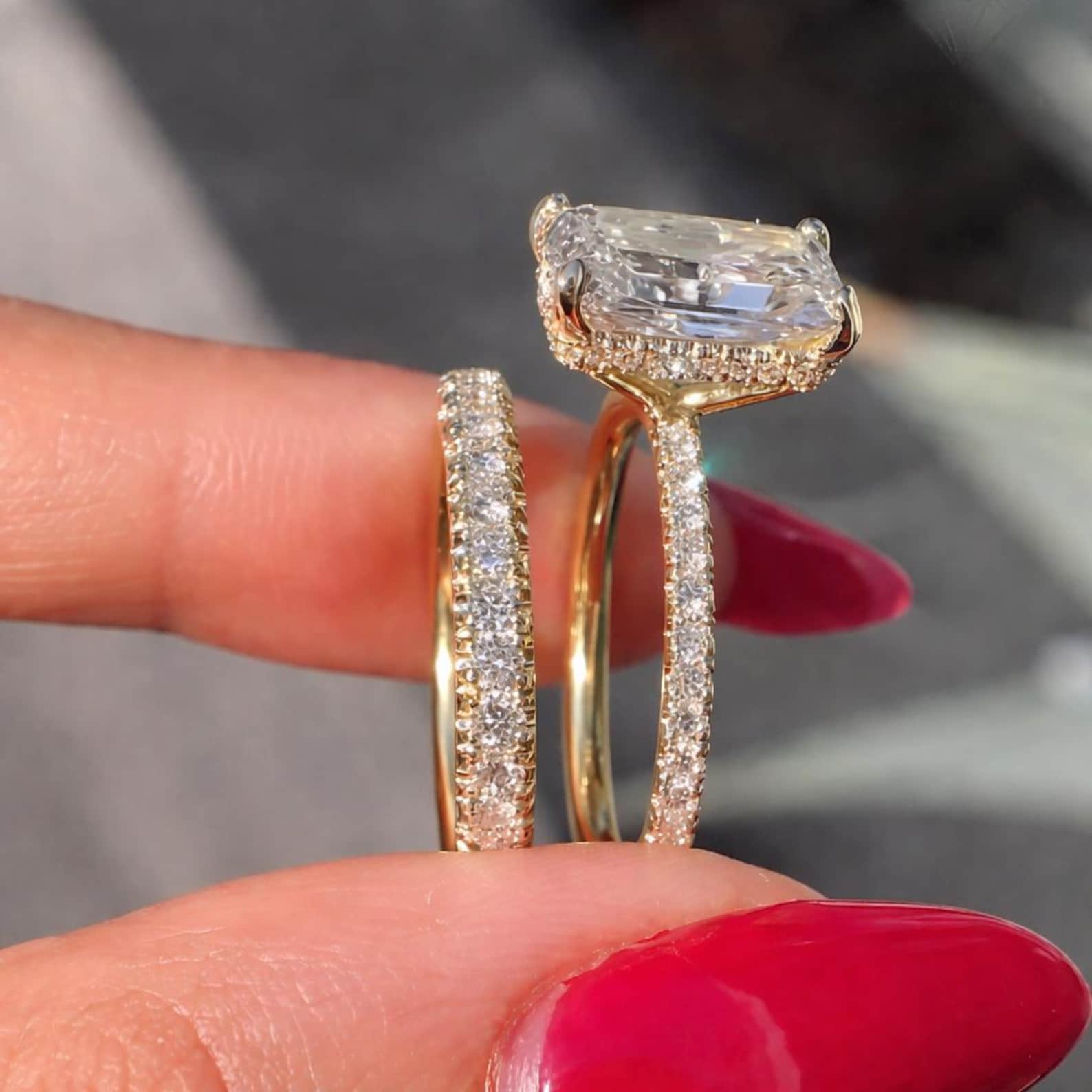 3 Ct Radiant Cut Lab Grown Diamond Engagement Ring Set, Wedding Band ...