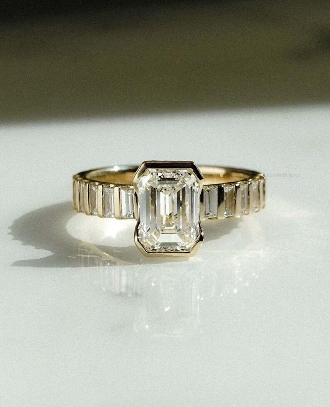 Emerald Cut Diamond Engagement Ring With Side Baguette Diamonds, IGI ...