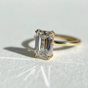 Emerald Cut Lab Grown Diamond Pave Engagement Ring, Hidden Halo Wedding Ring, Claw Prong Set Emerald Diamond Ring, Anniversary Gifts For Her