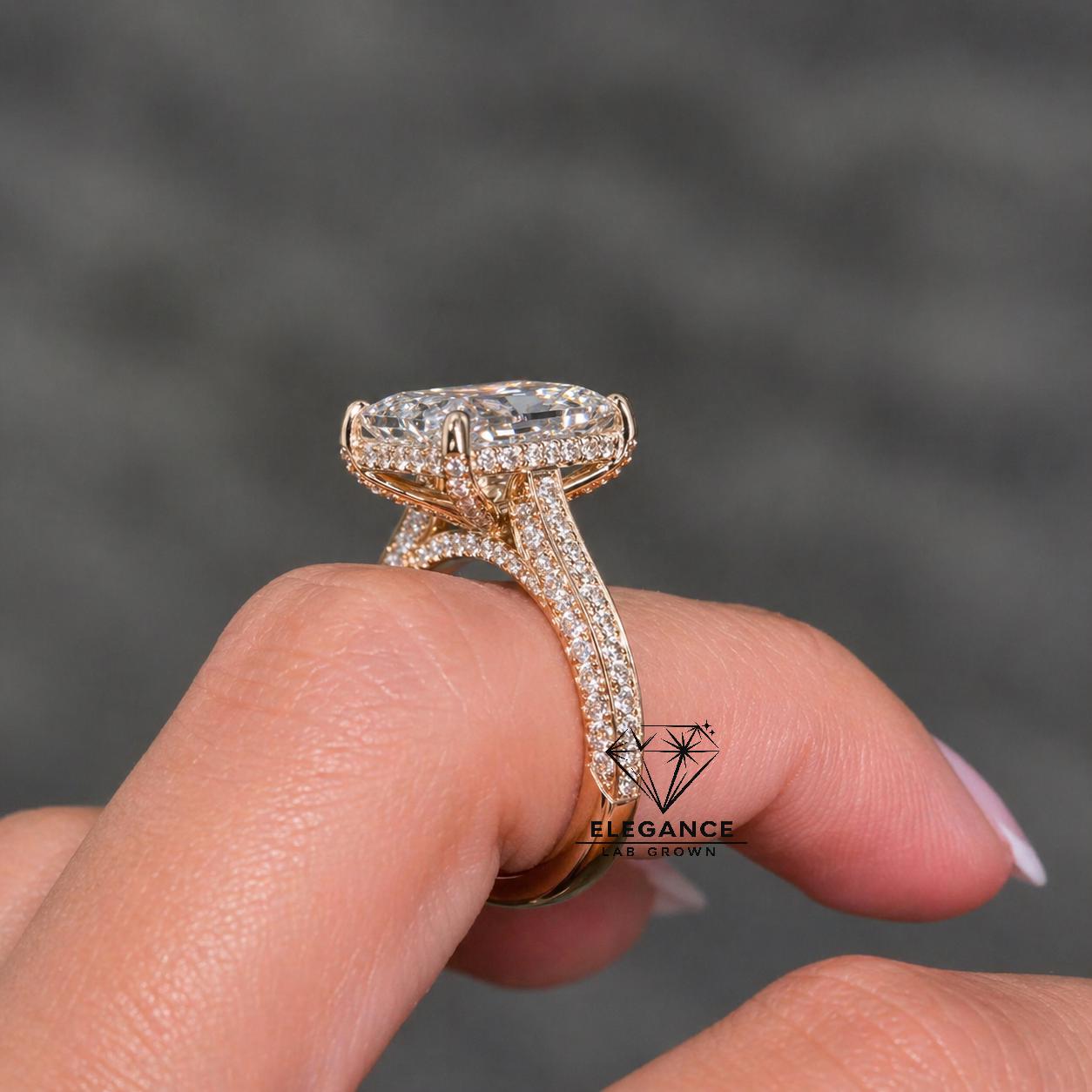 4 CT Radiant Cut Lab Grown Diamond Engagement Ring, 14k Yellow Gold ...