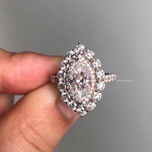 Marquise Cut Lab Diamond Engagement Ring, Lab Grown Diamond Halo Ring, IGI Certified Diamond Wedding Gift Ring for Her, Pave Diamond Ring,