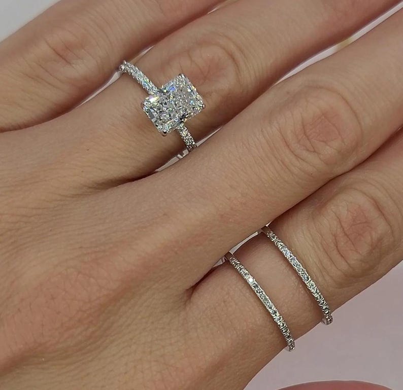 Inconspicuous Rings Hidden Halo Engagement Ring, IGI Certified Radiant Cut Lab Grown ...