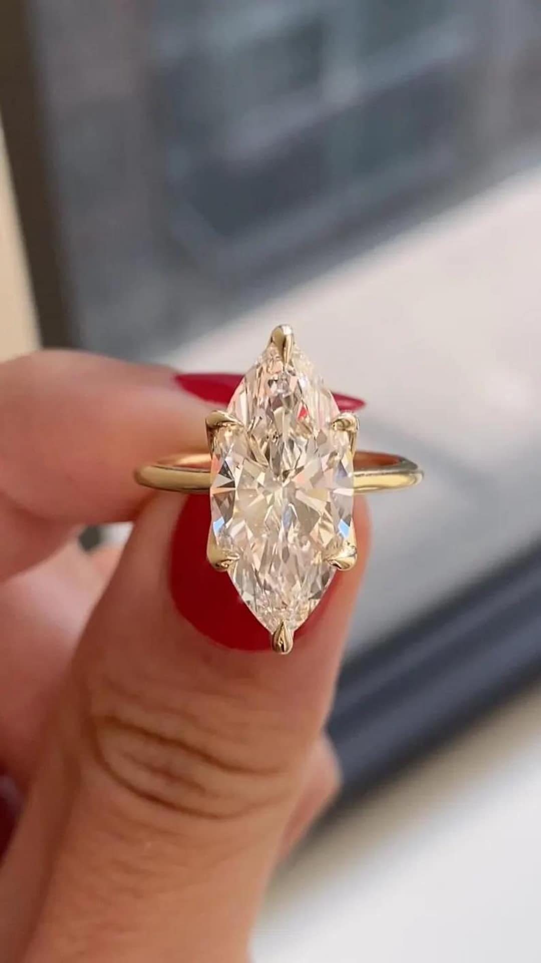 Marquise Cut Lab Grown Diamond Engagement Ring, 14k Yellow Gold Ring ...