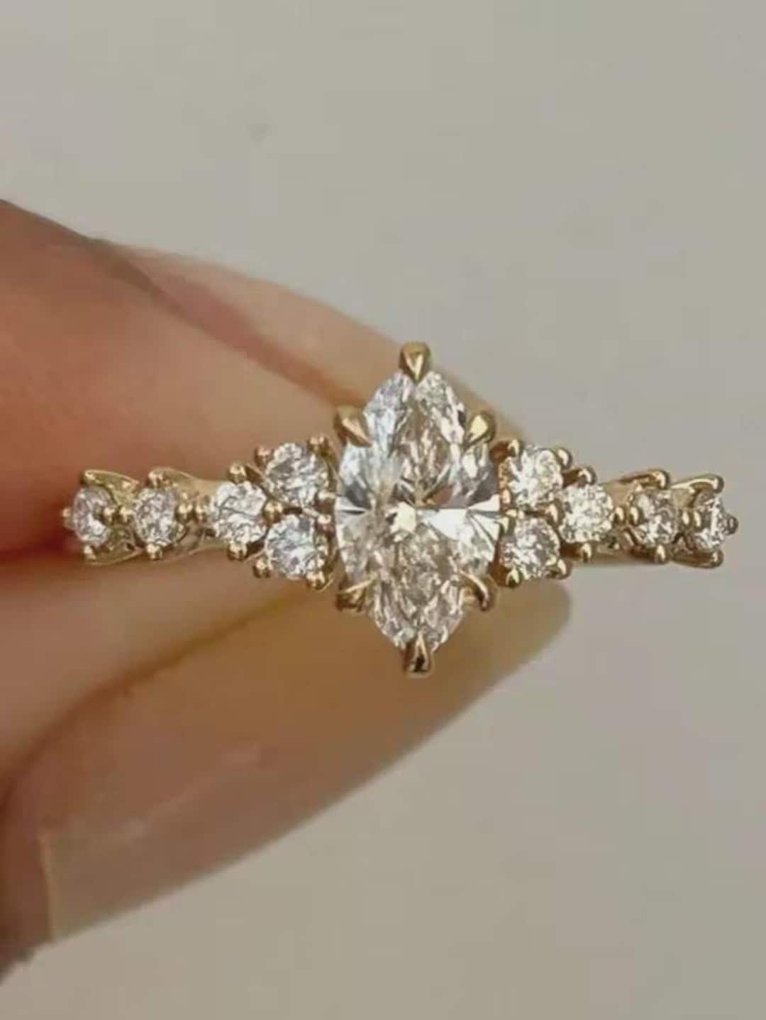 Marquise Cut Lab Grown Diamond Engagement Ring, 14k Yellow Gold Ring ...