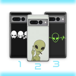 Funda para teléfono Aliens 4 para Google Pixel 6, 6A, 7, 7A, 8, 8A, 9, 9A Pro XL, diseño de arte callejero, grafiti, extraterrestre, imagen de OVNI del espacio exterior