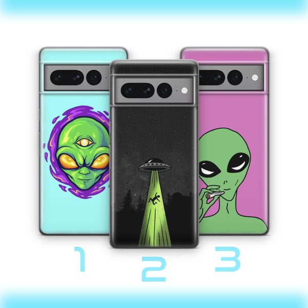 Aliens 5 Phone Case Cover For Google Pixel 7 7A 7 Pro 8 Pro Models Street Art Graffiti Alien Design Picture UFO From Outter Space