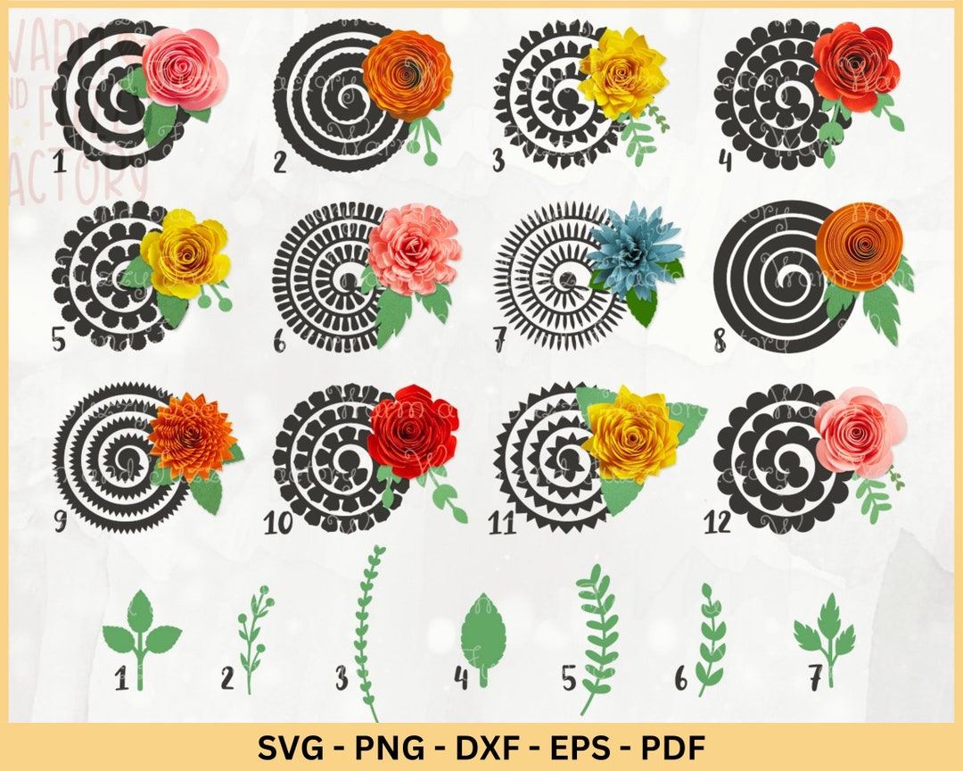 Rolled Flower Svg, Paper Flower Svg, Leaves Svg, Digital Download ...