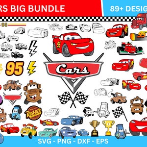 Cars SVG Bundle, cars svg, Lightning McQueen svg, Cars PNG clipart, For cars shirt or birthday, Lightning McQueen Silhouette,Cars Movie Svg