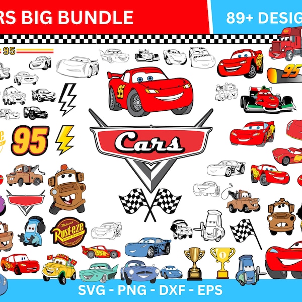 Cars SVG Bundle, cars svg, Lightning McQueen svg, Cars PNG clipart, For cars shirt or birthday, Lightning McQueen Silhouette,Cars Movie Svg