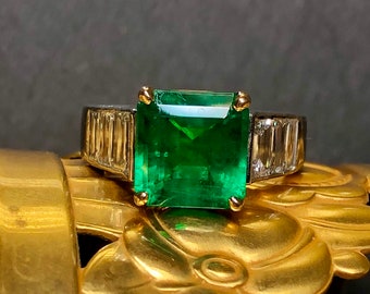 IMPORTANT 18K 4.08ct Square Colombian Emerald Baguette Diamond Ring AGL Report