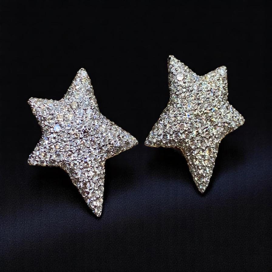 Platinum Pavé Diamond Shooting Star Omega Back Huggie Earrings 4ctw