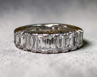 Vintage Platinum 4.80ctw Square Baguette Diamond Eternity Band Ring Size 5.5 6mm