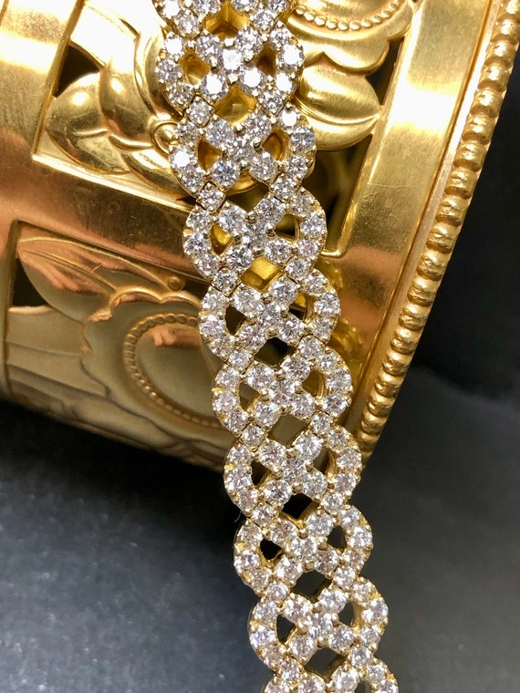 18K Woven Design Wide Diamond Bracelet - image 2