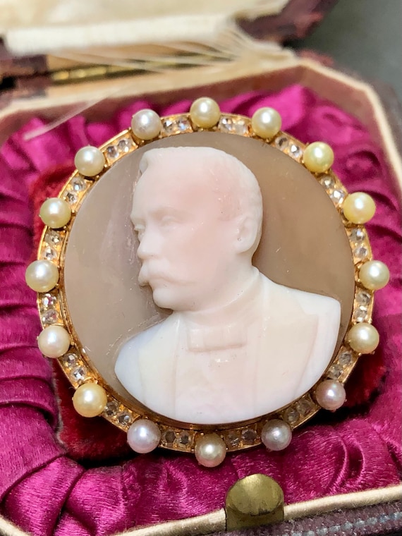 14K Victorian Hardstone Cameo Diamond Seed Pearl B