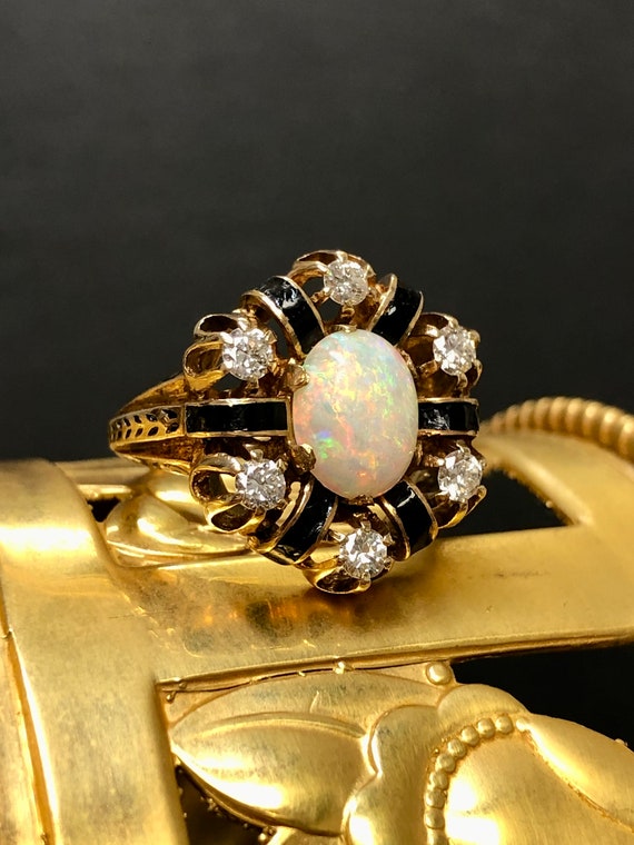 F & F Felger Opal Diamond Enamel Ring - image 1