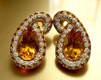 エステート 18K ダイヤモンド サファイア シトリン ペイズリー 