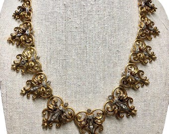 Vintage Ilias Lalaounis 18K Diamond Art Nouveau Greek Station Necklace 17”
