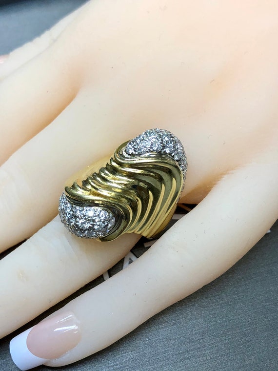 Vintage Heavy 18K Yellow Gold Free Form Pave Diam… - image 9