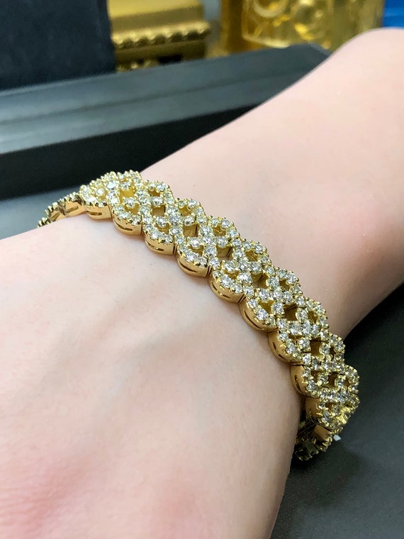 18K Woven Design Wide Diamond Bracelet - image 10