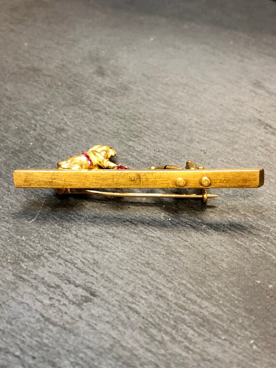 18K Art Nouveau Child Bowling Ruby Enamel Pin - image 6