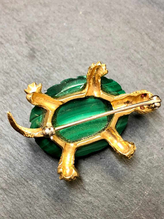 18K Malachite Ruby Turtle Pin - image 3