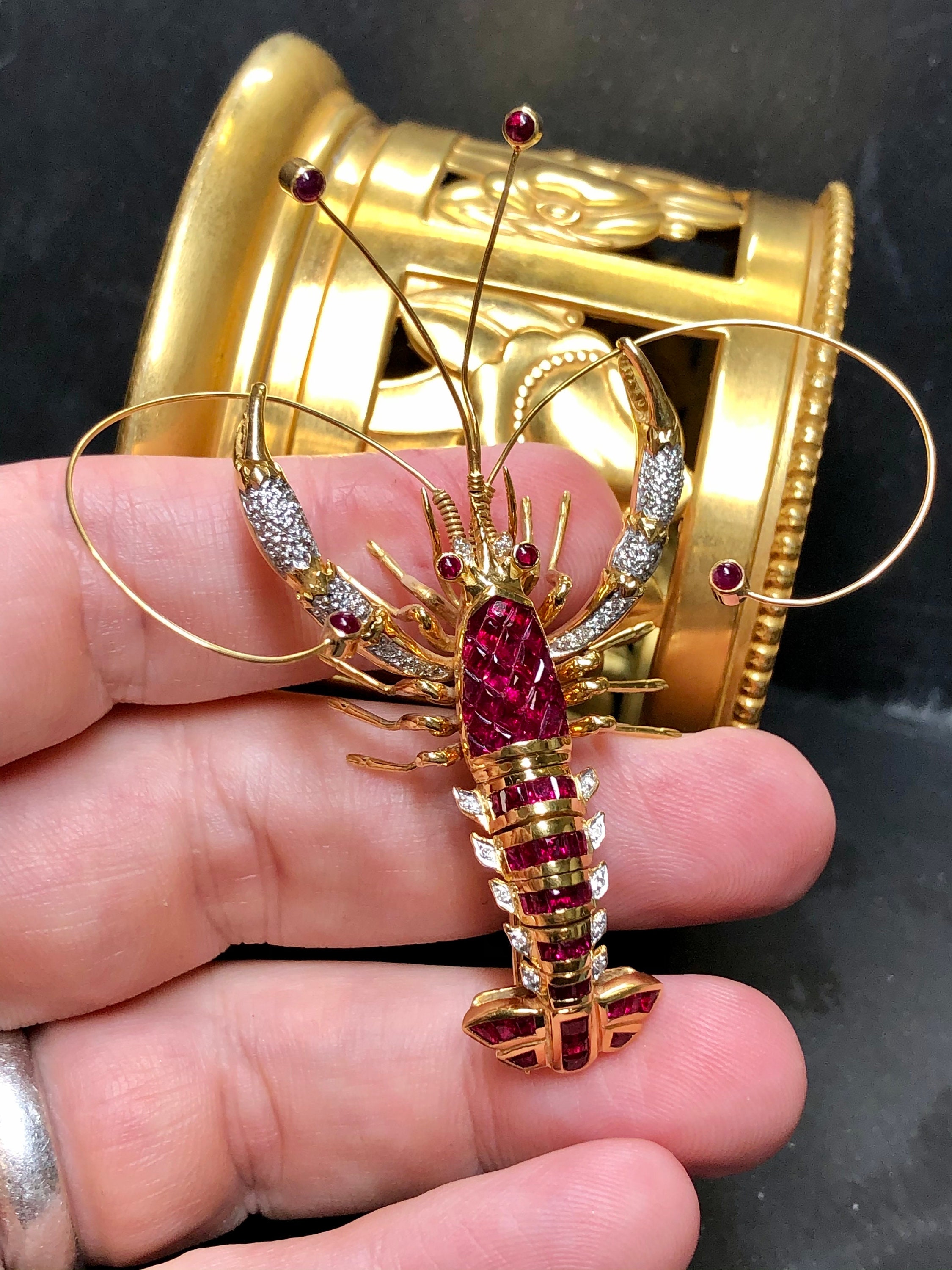 Broche Et Pendentif Anciens En Or 18 Carats - Sertis De Rubis Et Diamants - Occasion