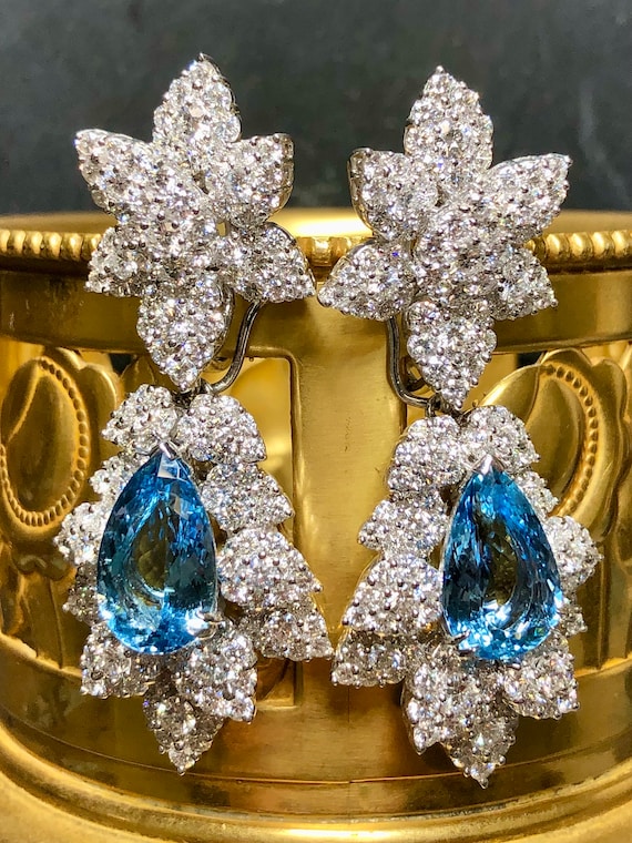 Vintage 18K Santa Maria Aquamarine Diamond Day Night Chandelier Earrings 23cttw Etsy Denmark